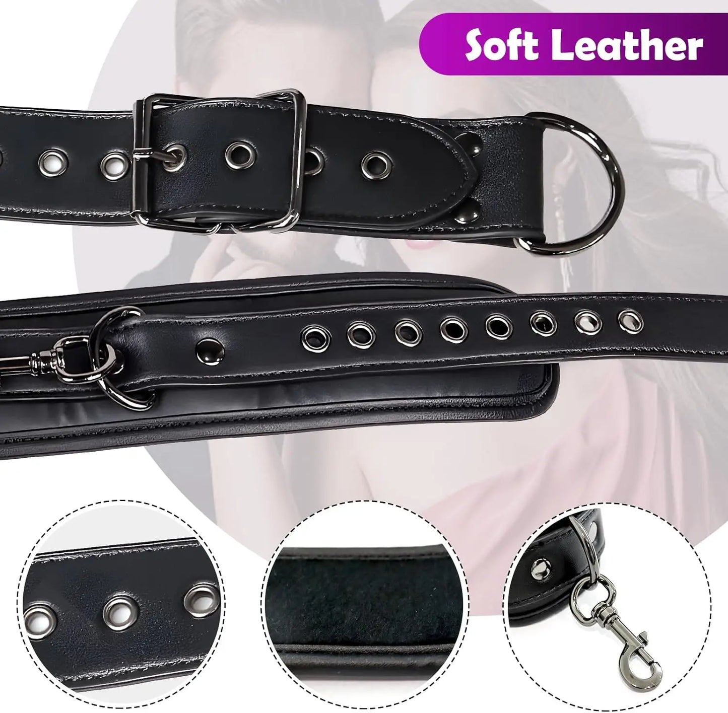 Leather Bondage Neck to Wrist Restraints Set