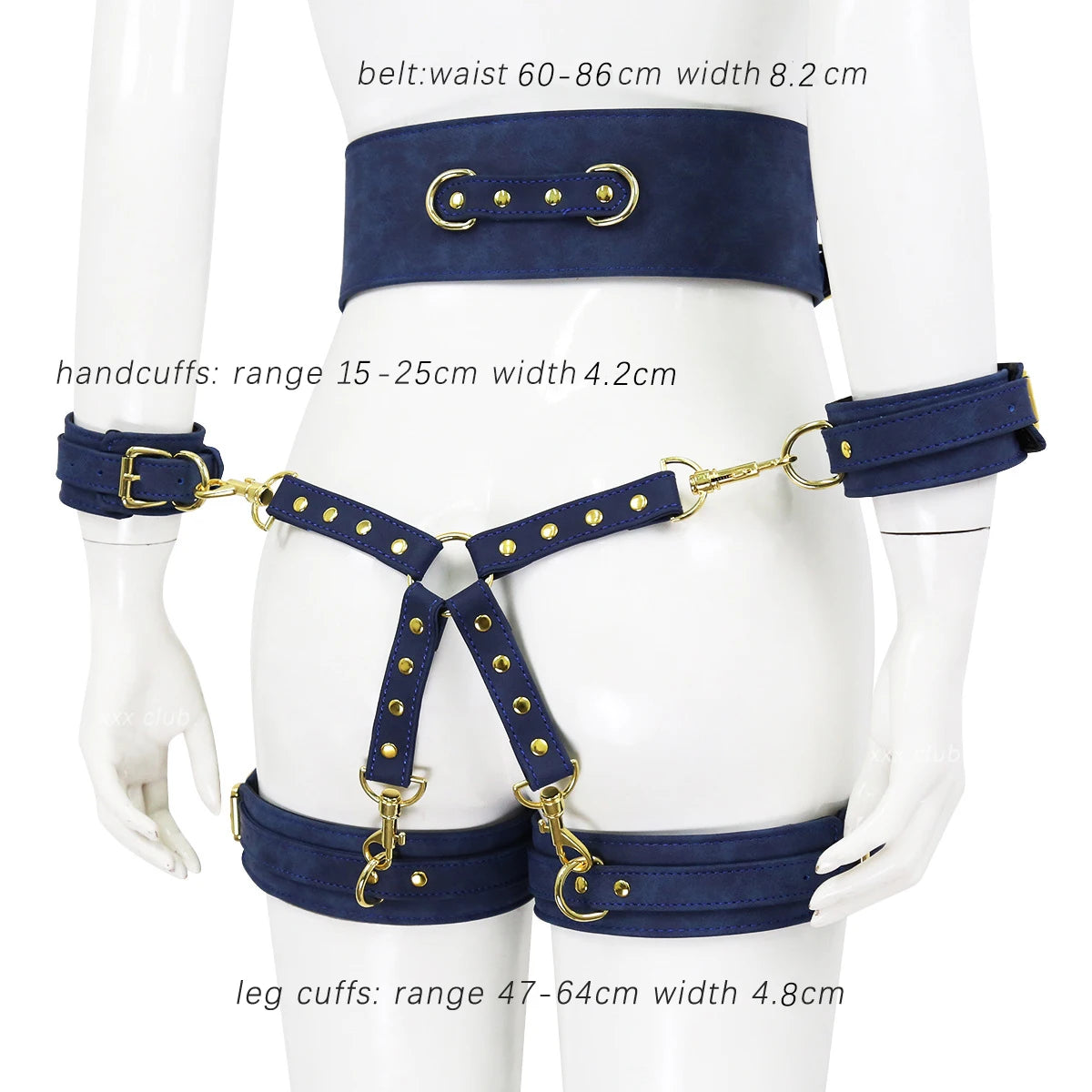 Thierry SM Bondage Set Include Waistband, Wrist & Thigh Cuffs, Cross Buckle