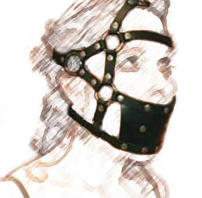 Leather Head Face Mask Mouth Gag