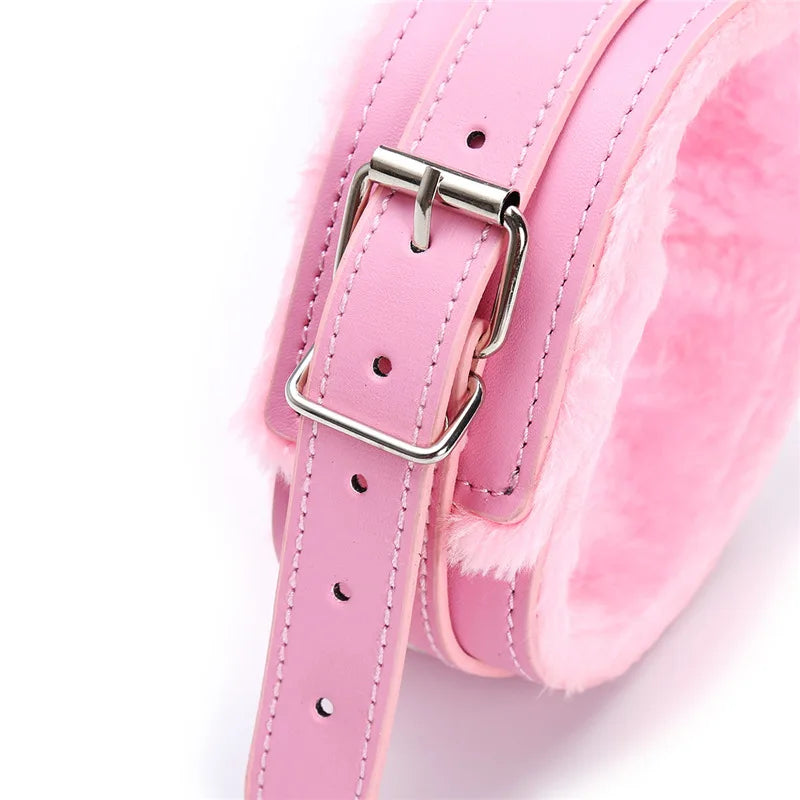 Sexy Pink PU Leather Chain Collar with Leash