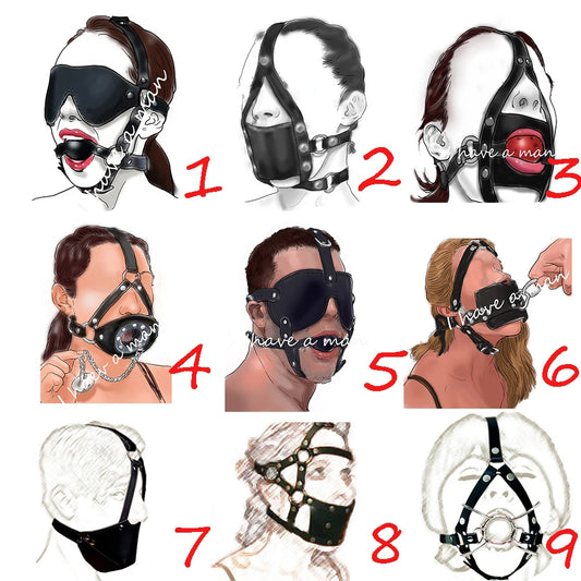 Leather Head Face Mask Mouth Gag