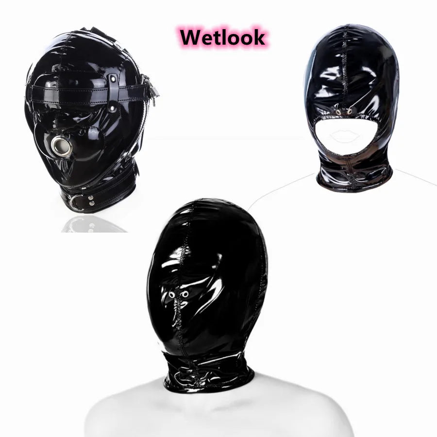 Sexy Black Wetlook Pvc Latex Bondage Hood