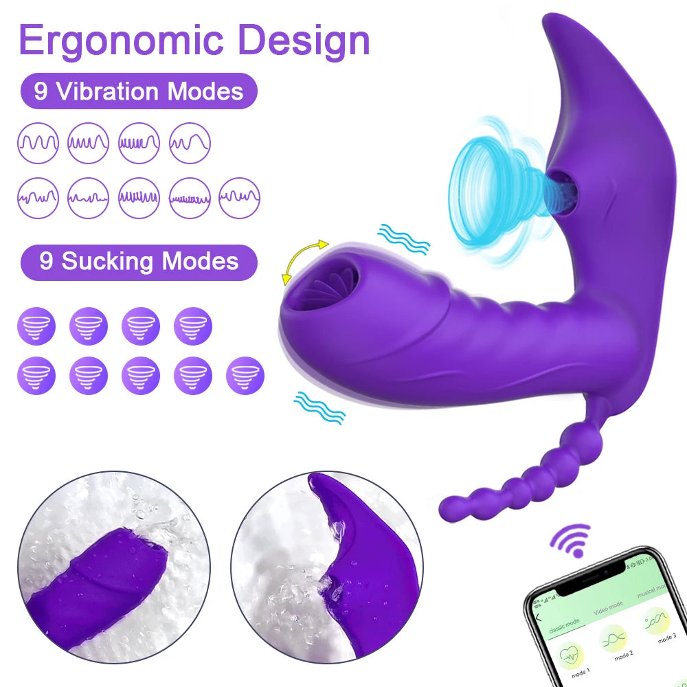 3 in 1 Bluetooth APP Dildo Vibrator  Wireless Remote Control Sucker Clitoris Stimulator