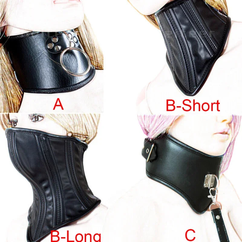 PU Leather Neck Collar Choker Posture Corset with Leash Chain