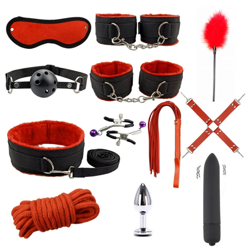 Bdsm Kits Bondage gear Collar Butt Plug Whips Handcuffs