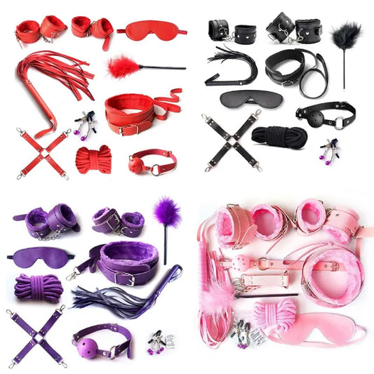 Bdsm Set Kits Handcuffs Nipple collar Clamps Whip Spanking