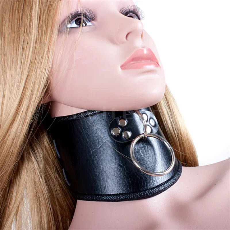 PU Leather Neck Collar Choker Posture Corset with Leash Chain