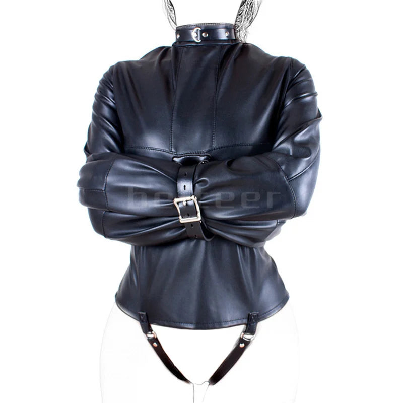 PU Leather Straitjacket Bondage Hood Mask