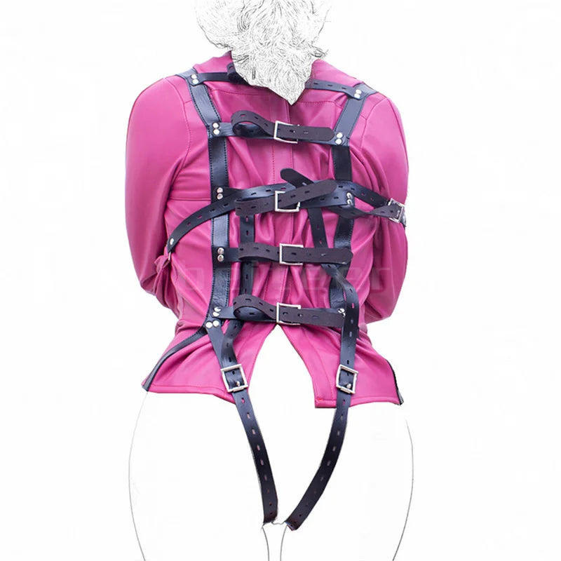 PU Leather Straitjacket Bondage Hood Mask