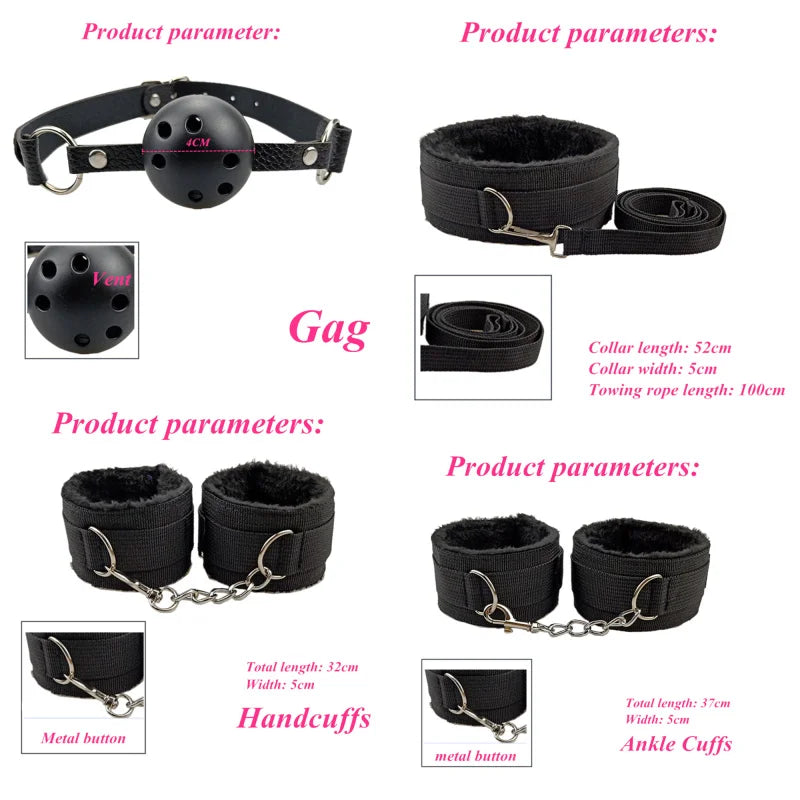 Bdsm Kits Bondage gear Collar Butt Plug Whips Handcuffs