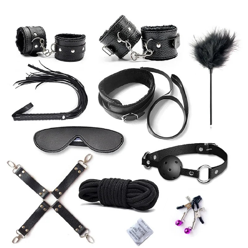 Bdsm Set Kits Handcuffs Nipple collar Clamps Whip Spanking