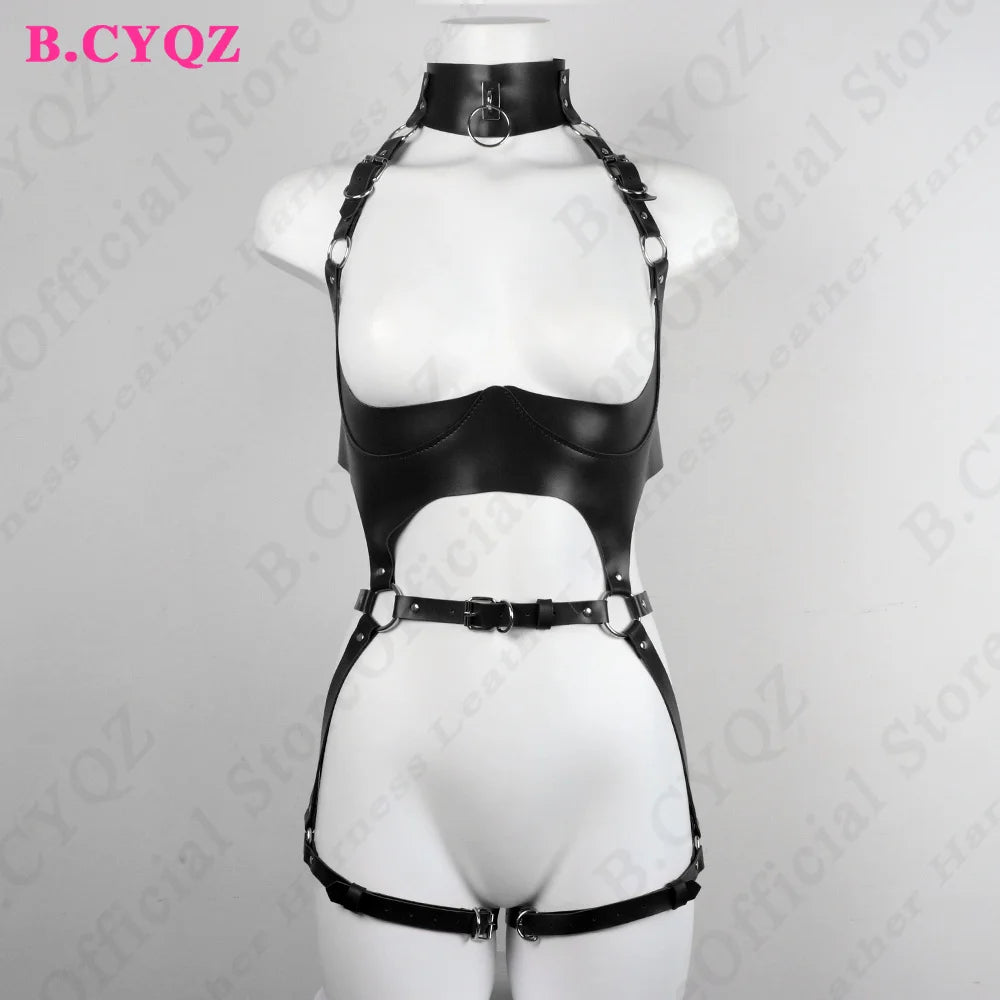 Sexy Leather Lingerie Harness Set