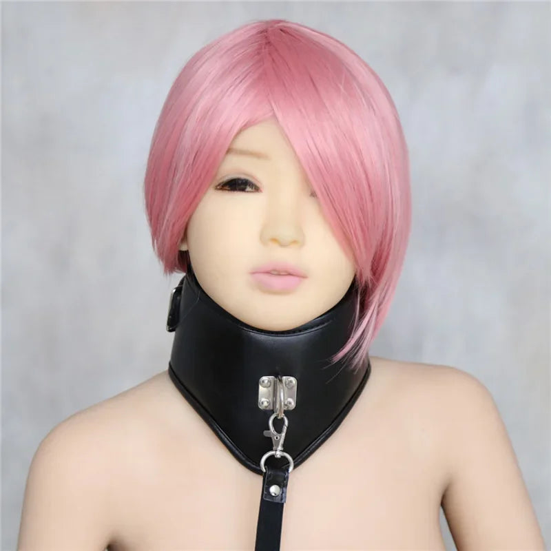 PU Leather Neck Collar Choker Posture Corset with Leash Chain