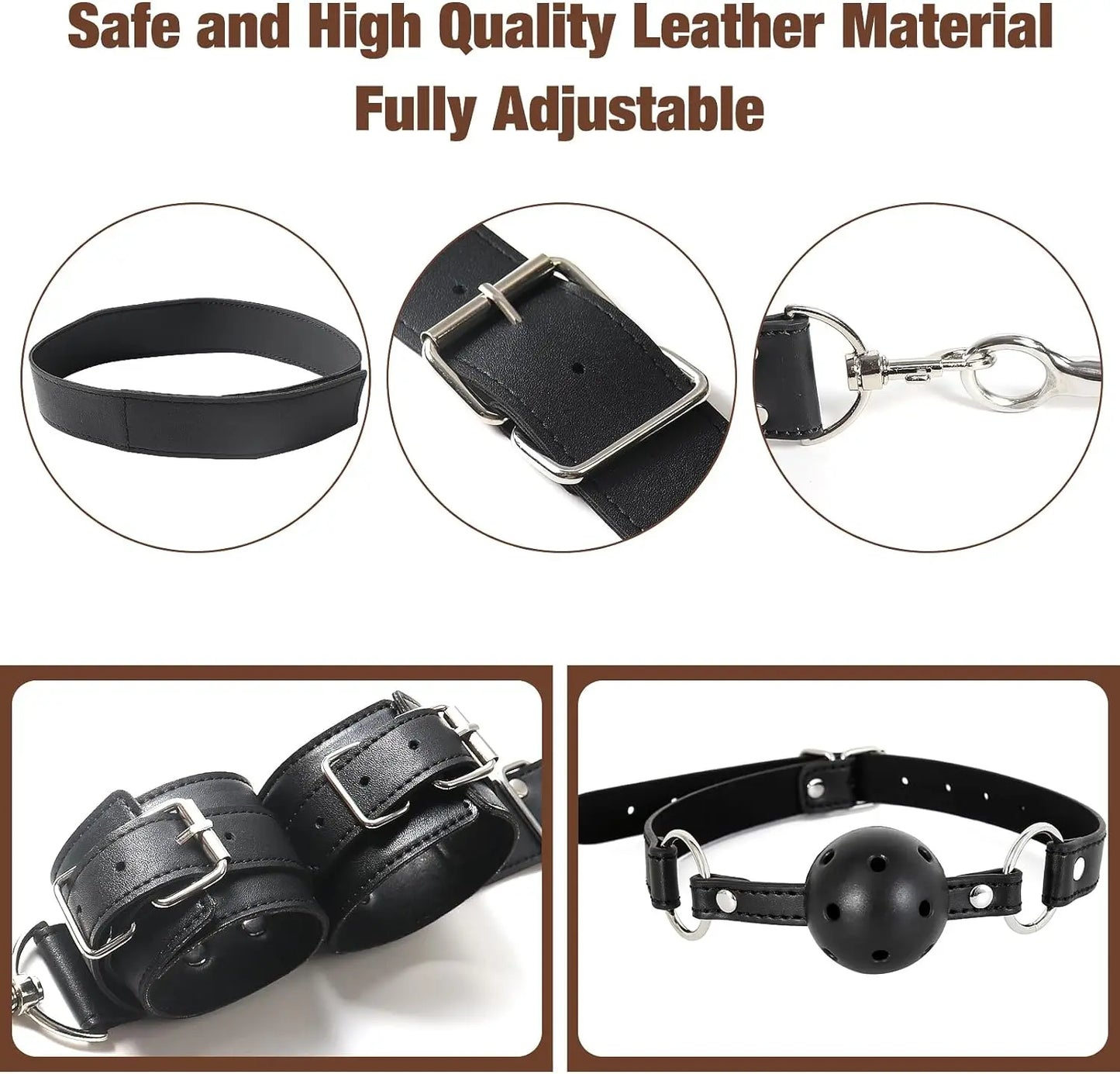 2 in 1 Leather Sex Bondage Set Anal Hook with Ball Gag